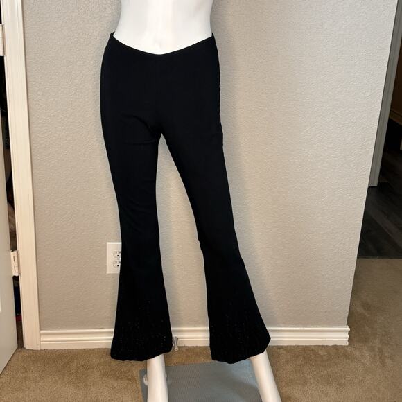 90s Y2K VTG Size XS Whimsigoth Pants Flare Low Rise Black Back Zip Beaded - Picture 7 of 9